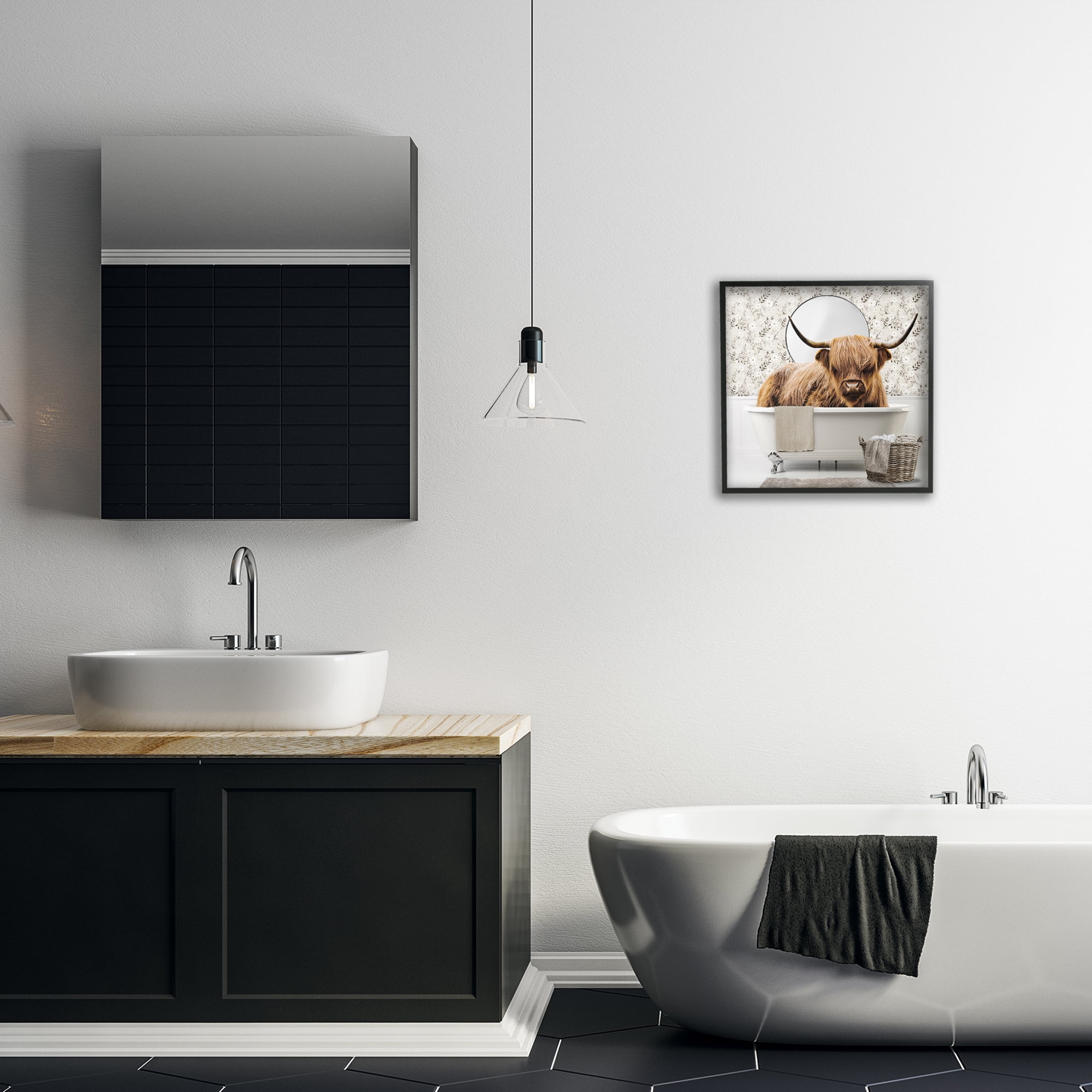 Stupell Industries Cottage Cattle Bath Time Black Framed Giclee Art, design by CAD Designs