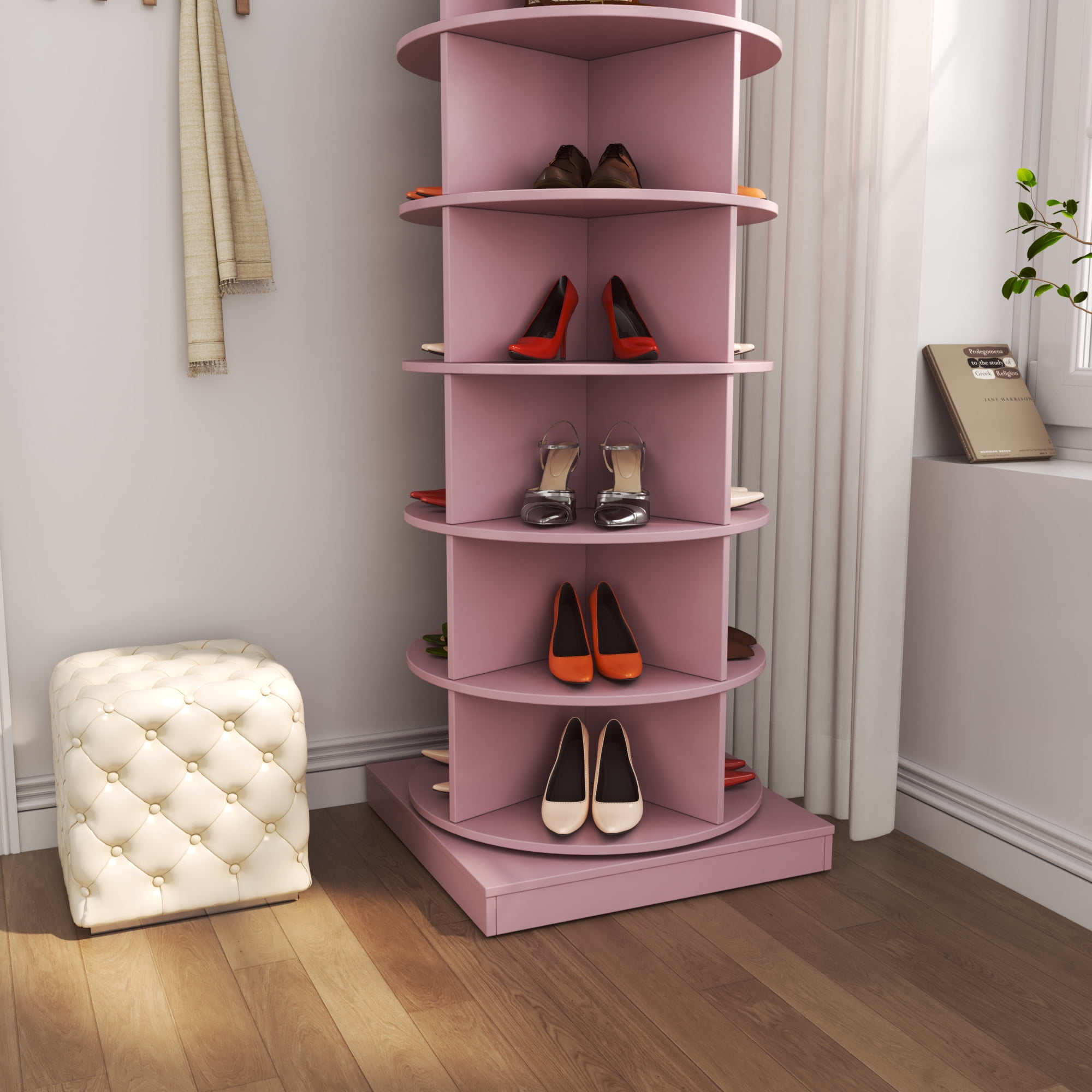 6 Tier Rotating Shoe Rack Tower Spinning Shoe Display