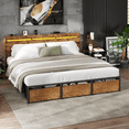 thumbnail image 2 of Tydimor King Size Bed Frame with 3 Drawers & LED Lights & Charging Station, Beds with Headboard & 10.10" Under Bed Storage, No Box Spring Needed, Easy Assembly, Rustic Brown, 2 of 9