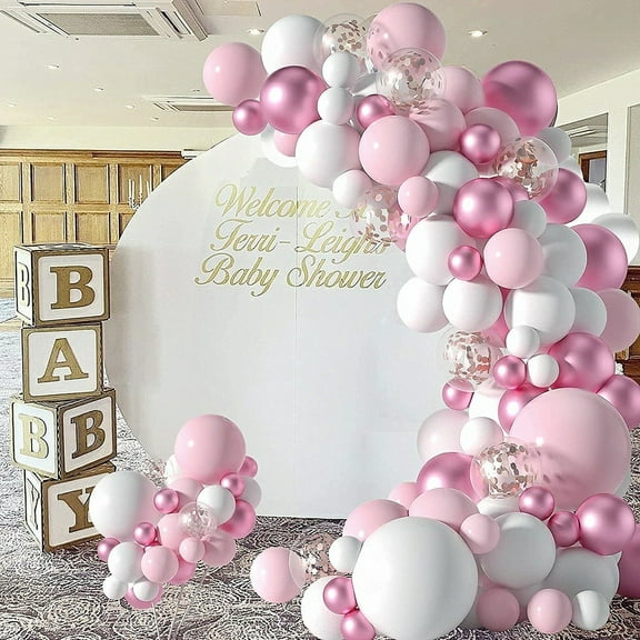 AOWEE Girl Birthday Pink Balloon Decorations, Happy Birthday Balloon Banner with Pink Confetti Pink Pompom Pink Balloons for Girl Girlfriend Decoration for 1 Year 2 Years 3 Years Old