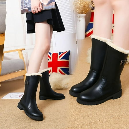 

Aueoeo Ankle boots for women low heel Women s Ladies Winter Mid-Calf Leather Snow Rain Boots Footwear Warm Shoes