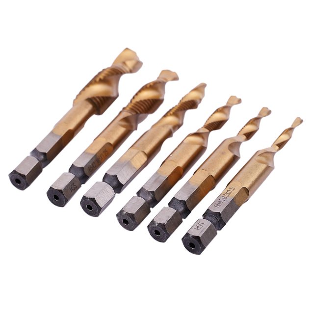 Juego de 6 Brocas avellanadoras hexagonales combinadas yuxing HSS Titanium M10 doradas