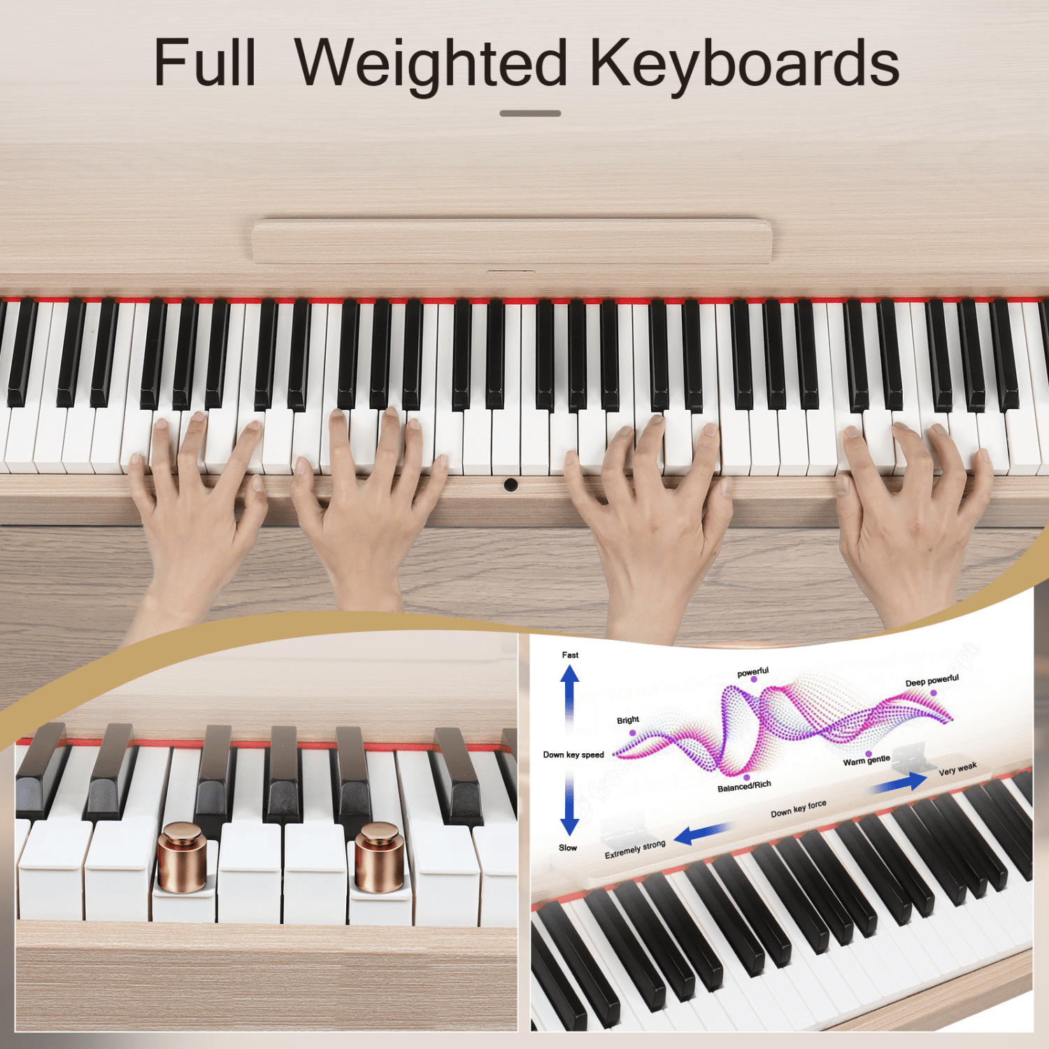 Hassch 88 Keys Full Weighted Digital Piano with Stand for Beginners, Electronic Keyboard with Headphone, Power Adapter, and Triple Pedals, Natural