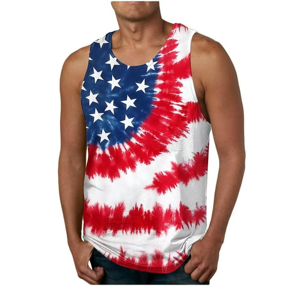 WAENQINLA Men's Casual American Flag Tank Tops Tie-Dye USA Flag Graphic Gym Running Undershirts Gym Workout Patriotic Tees