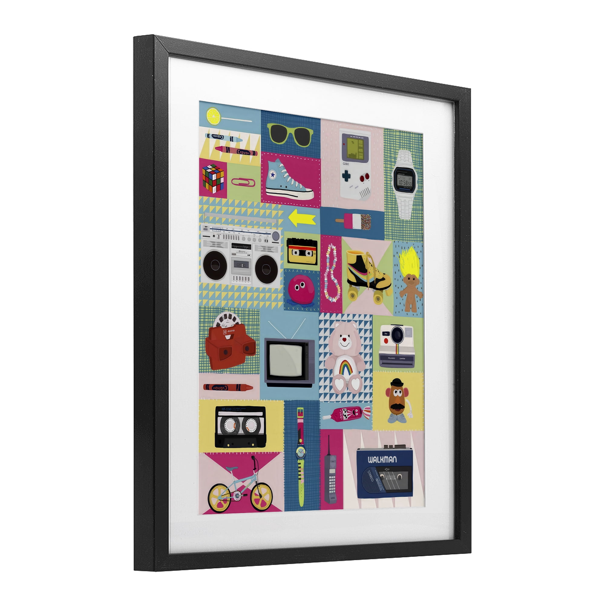 Stupell Industries Retro 80's Patchwork Collection Black Framed Print Under Glass, design by Hanna Melin