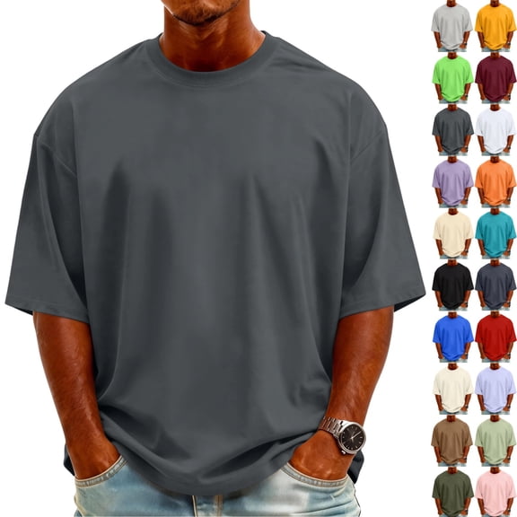 Zimjoy Men's T-Shirts Casual Basic Crew Neck Short Sleeve Tee Shirts Summer Solid Color Business Pullover Shirt Dark Gray L