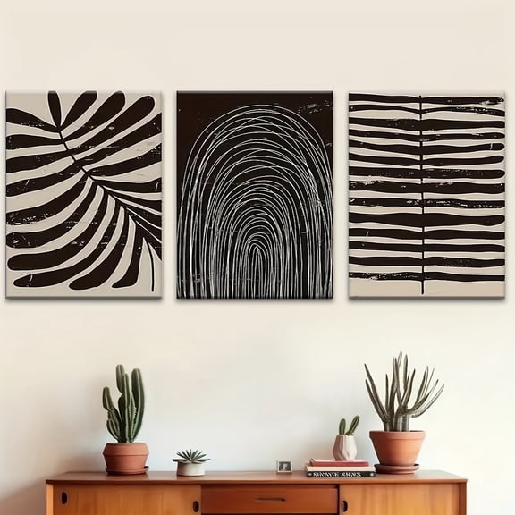 3pcs Of Wooden Framed Wall Art, Minimalist Abstract Bohemian Striped Canvas Aesthetic Canvas Printing Mural, Creative Art Design, Ideal Gift for Living Room, Bedroom, Office Decoration,