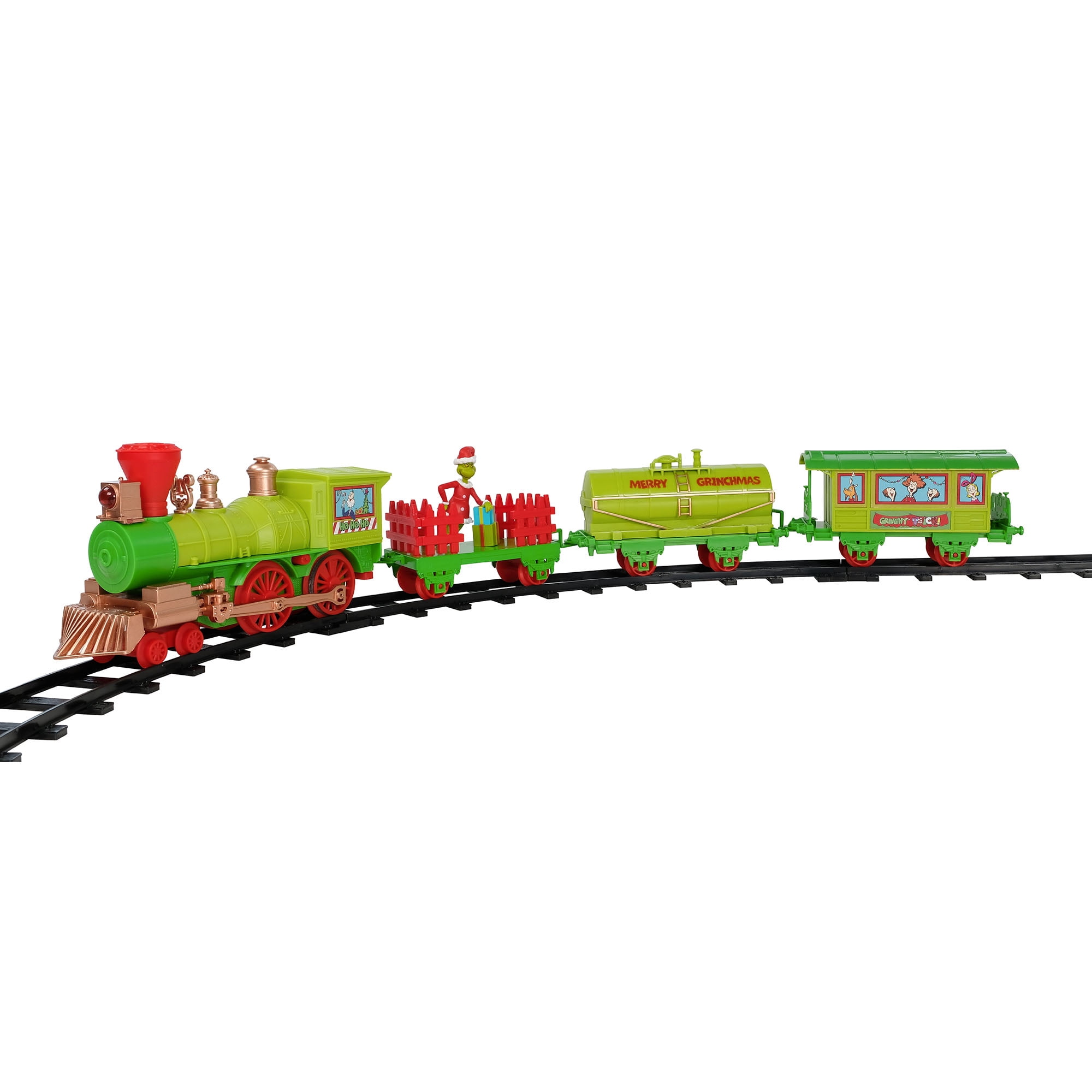Dr. Seuss The Grinch Express 12‑Piece Holiday Train Set with Light, Sound, and 9‑Foot Track