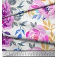 thumbnail image 3 of Soimoi White polyester Crepe Fabric Leaves & Floral Print Sewing Fabric BTY 52 Inch Wide, 3 of 3