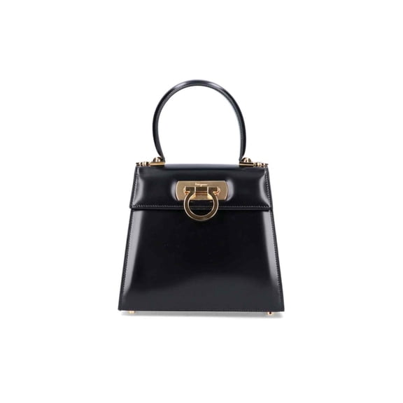 Ferragamo Women's "Iconic S" Handbag – Black Black