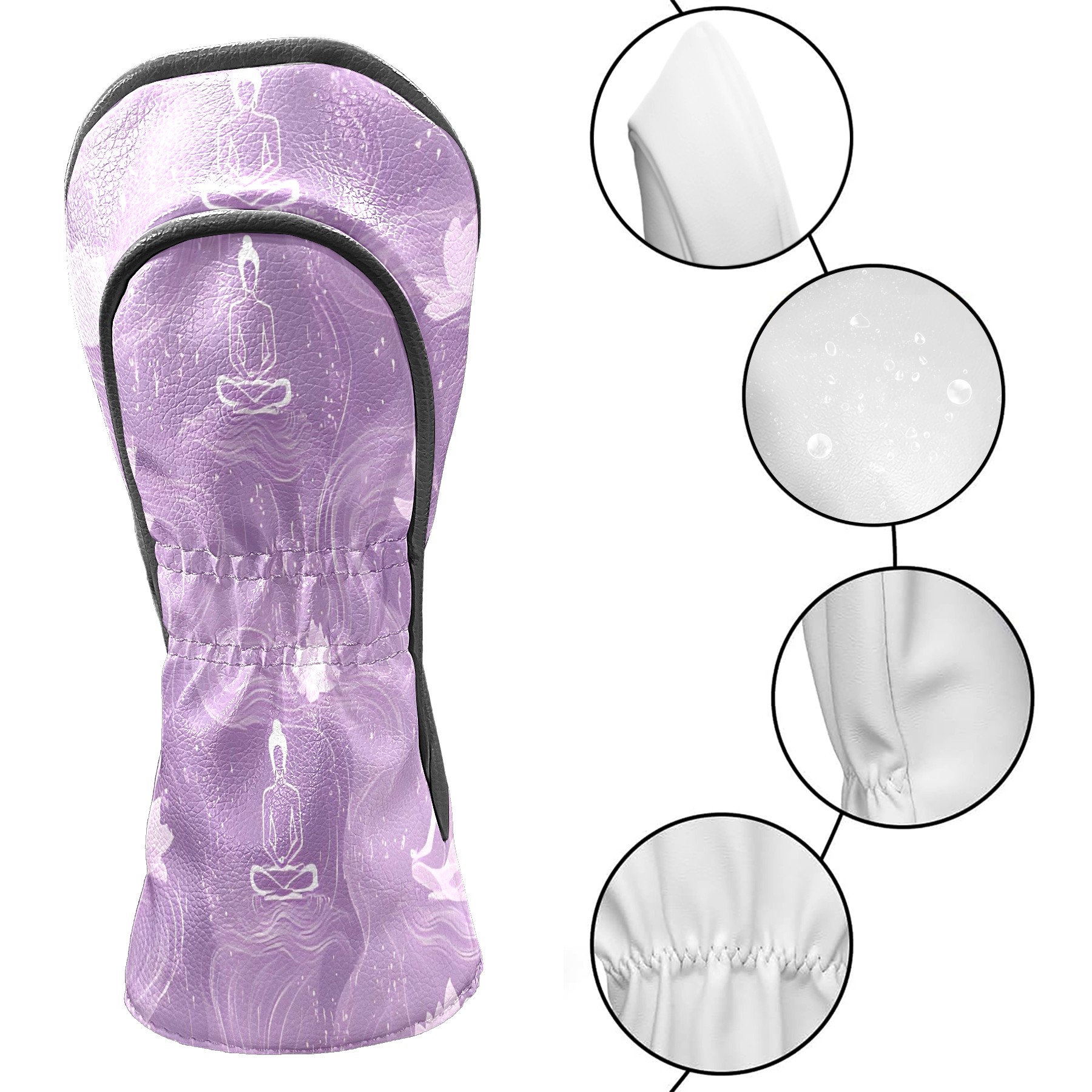 Golf Club Covers, Purple LotusBuddha Premium PU Leather Driver Hybrid Putter Head Covers with Velvet Lining, Waterproof Golf Gifts for Men Women