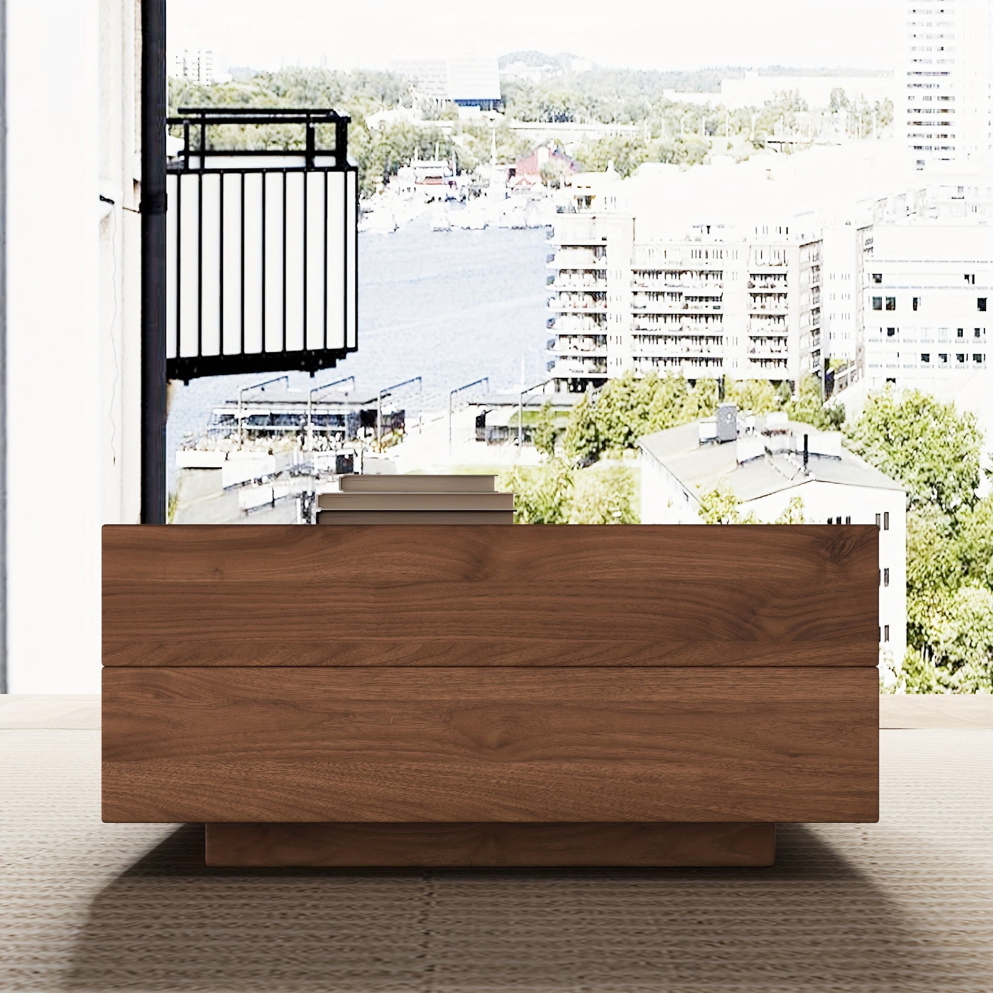 NessCarsti Mid-Century Modern Farmhouse 47.2-81.8" Expandable Coffee Table, Adjustable Center Table with Large Storage for Living Room, Walnut