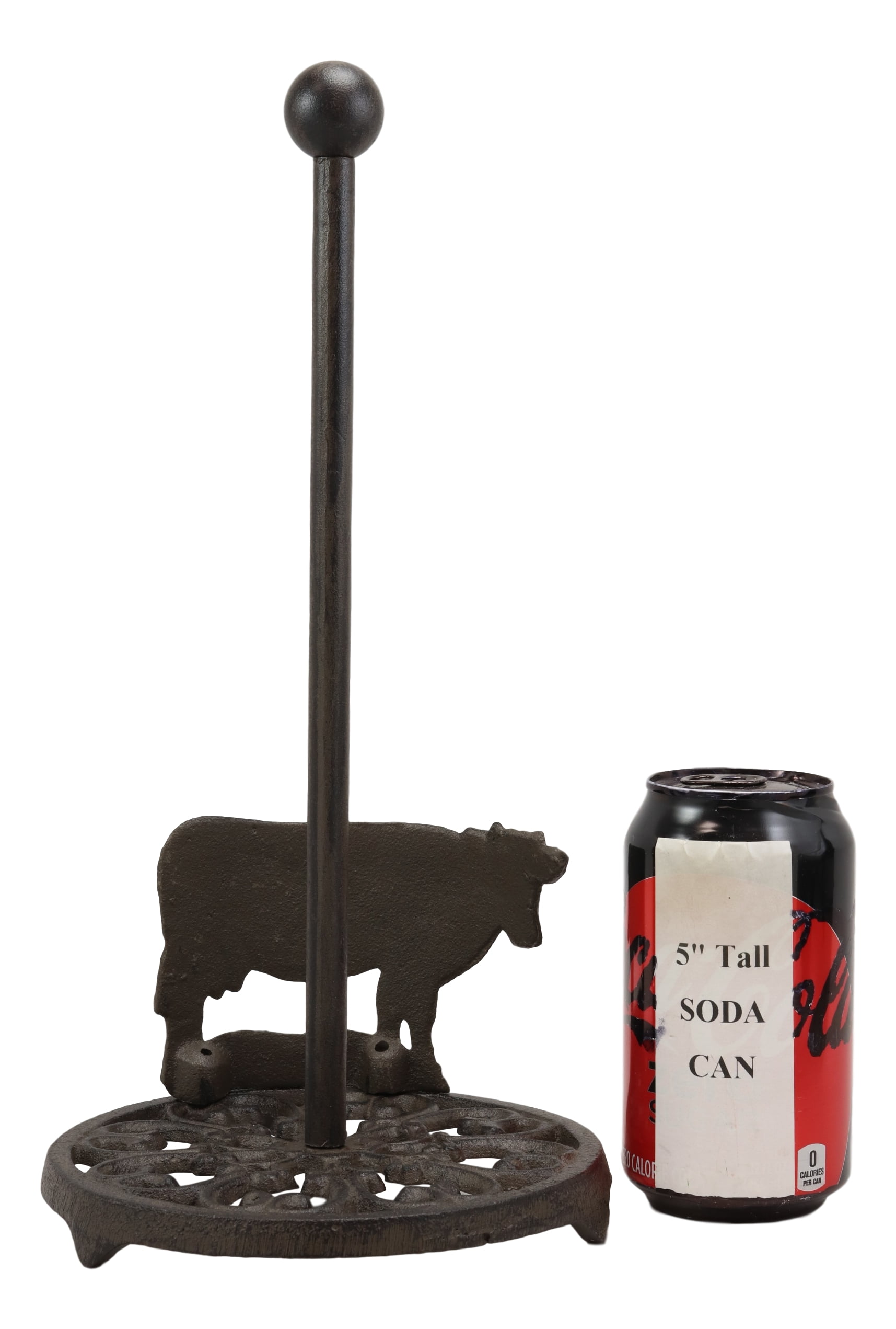 Cast Iron Rustic Holstein Cow With Scroll Art Kitchen Paper Towel Holder Stand