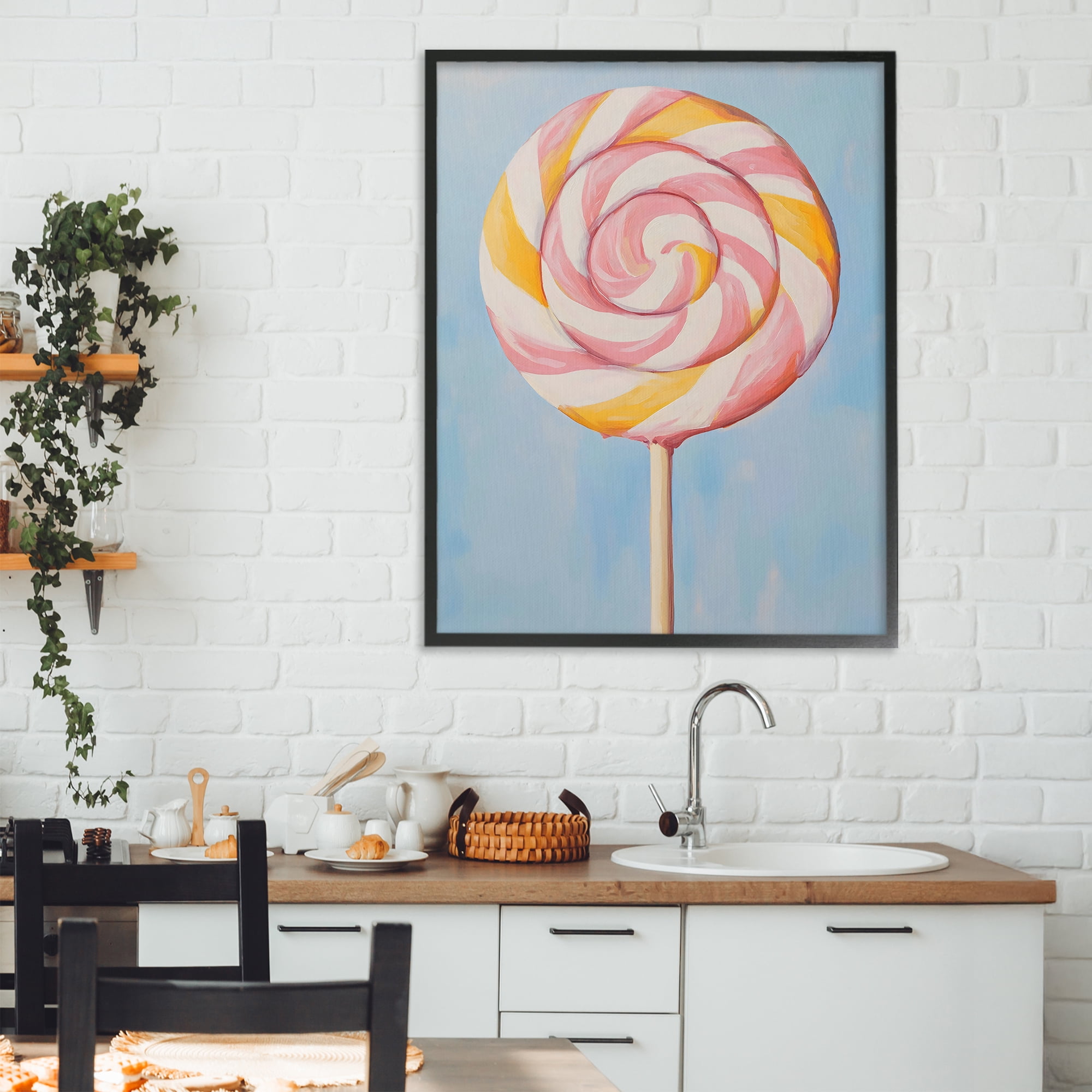Stupell Industries Lollipop with Pink & Orange Swirl Black Framed Giclee Art, design by The Prints Vibe