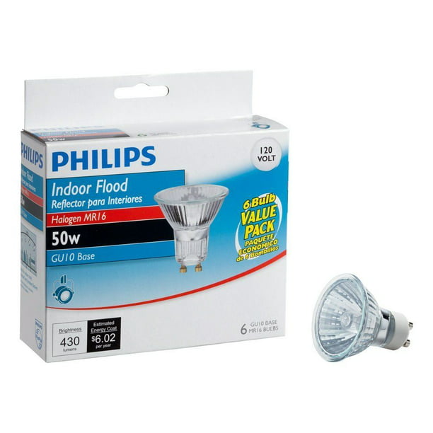 vermoeidheid sirene Je zal beter worden Philips 415760 Indoor Flood 50-Watt MR16 GU10 Base 120-Volt Light Bulb,  6-Pack - Walmart.com
