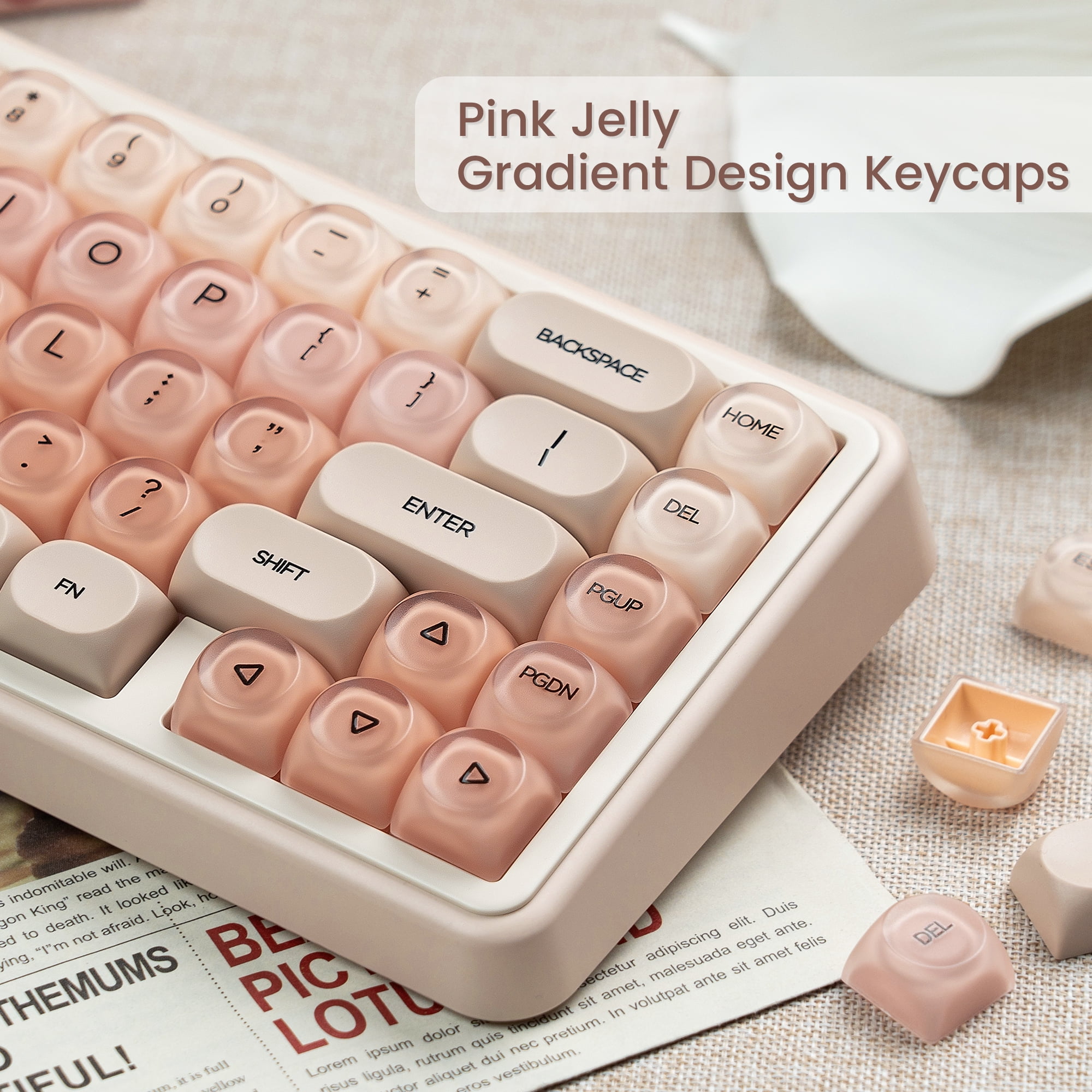 COSTOM PBT Keycaps, Jelly Keycaps Creamy MOA Profile, 132 Keys Translucent Cute Custom Key caps for Cherry Gateron MX Swithes Mechanical Keyboards, Flesh Pink