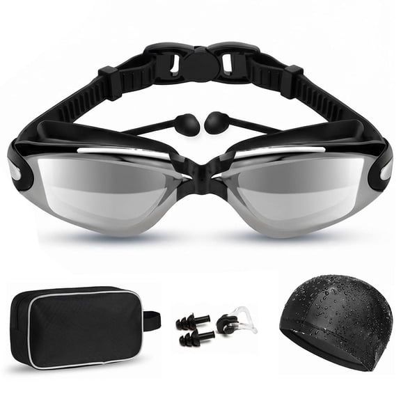Swim Goggles Set Anti Fog No Leaking UV Protection Wide View HD Mirror PC Lens for Women Men Adult Youth Kids