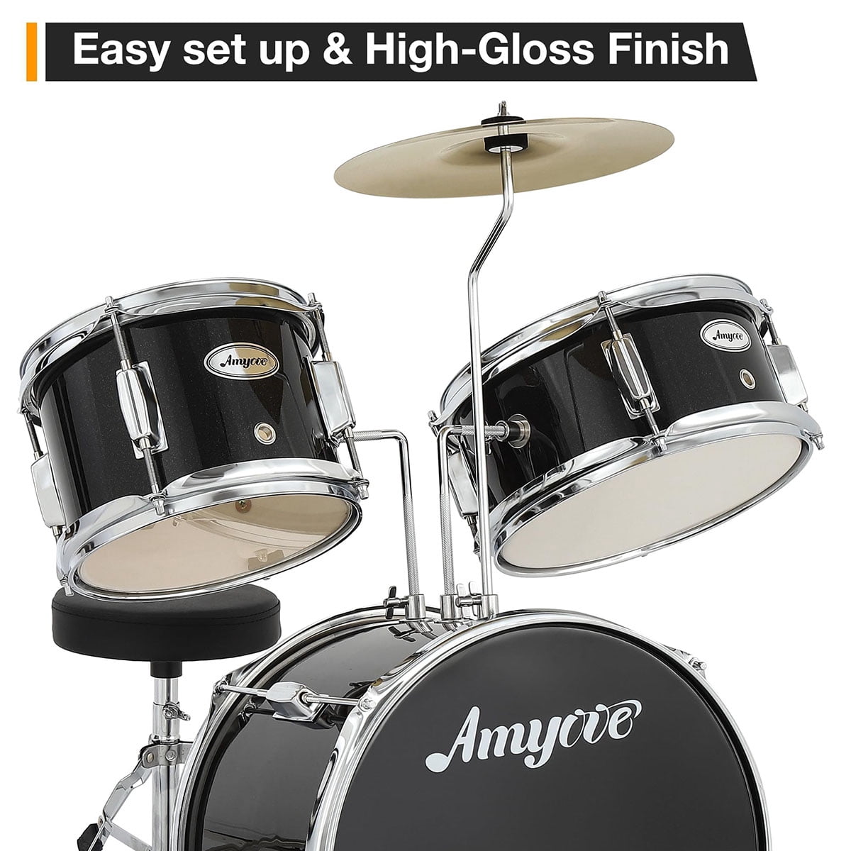Danolapsi 3 Piece Kids Drum Set with Cymbal, 2 Drumsticks, Pedal, 2 Tom,Beginner Junior Drum Kit with Throne Stool, Musical Instruments for Boys and Girls