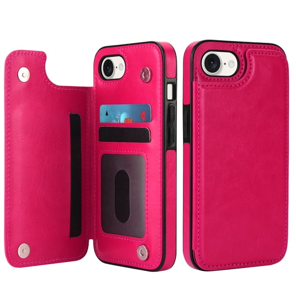 Dteck for iPhone 16e Case Wallet, Flip Folio PU Leather Cover, 4 Card Slots & Kickstand Function, Stylish Protective Phone Case for Women Men,Rose