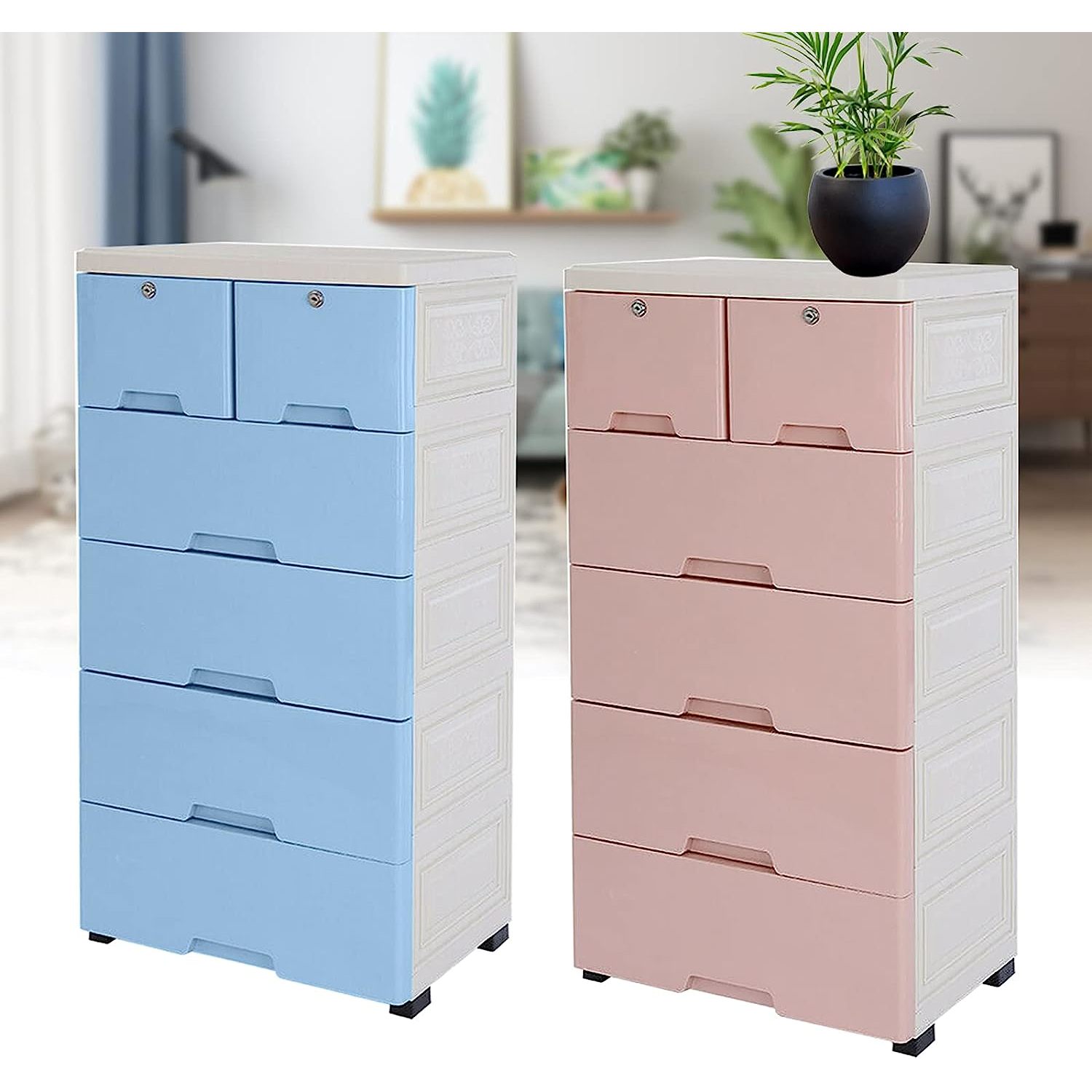 UlaREYoy Dresser with 6 Drawers Portable Dresser Storage with 4 Wheels