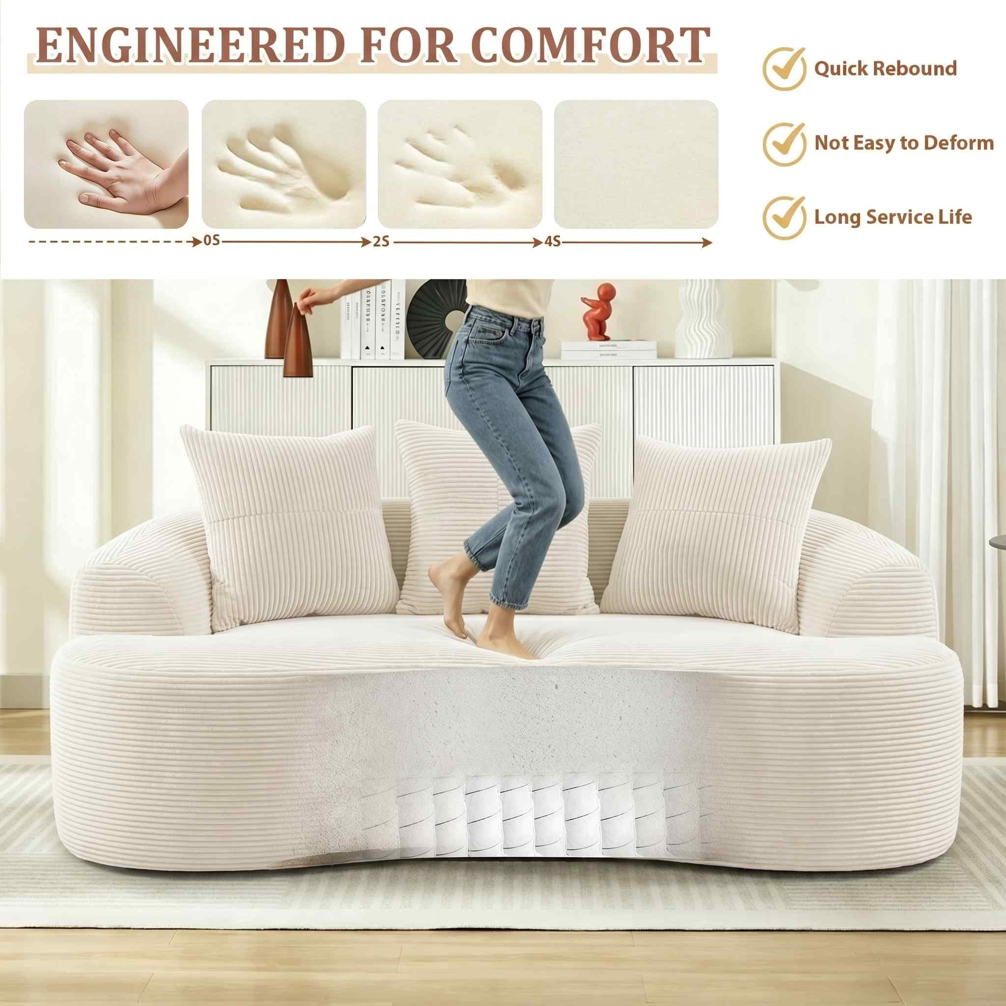 Timbernest 65" Curved Loveseat, Corduroy Boneless Cloud Couch, Small Space Sofa for Living Room, Apartment, Beige