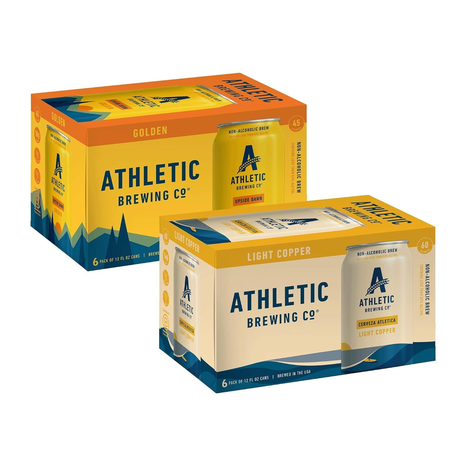 YBQF Craft Non-Alcoholic Beer - 6-Pack Cerveza Atletica and 6-Pack Upside Dawn - Low-Calorie, Award Winning - All Natural Ingredients For A Great Tasting Drink - 12 Fl Oz Cans