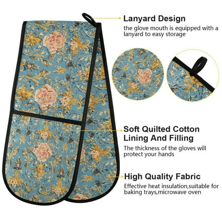 

BZSMCE Oven Mitts Timeless Beauty: Floral Damask Creative Pattern Resistant Kitchen Gloves