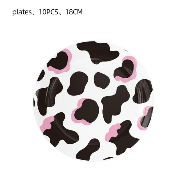 Vajilla de fiesta de cumpleaños con diseño de vaca negra y rosa, decoración con globos triangulares, suministros desechables para fiestas de cumpleaños