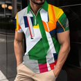 thumbnail image 5 of Afuyipoi Men's Geometric Print Zip Shirt,V-Neck Full-Zip Front Lightweight Casual T-Shirts Multicolor M, 5 of 6