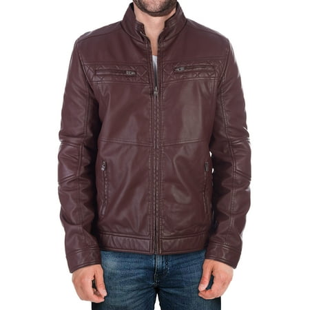 X Ray Jeans Men's Leather Jacket Coat, Sherpa Lined Faux PU Leather Aeronautical Motorcycle Biker Jacket for Men