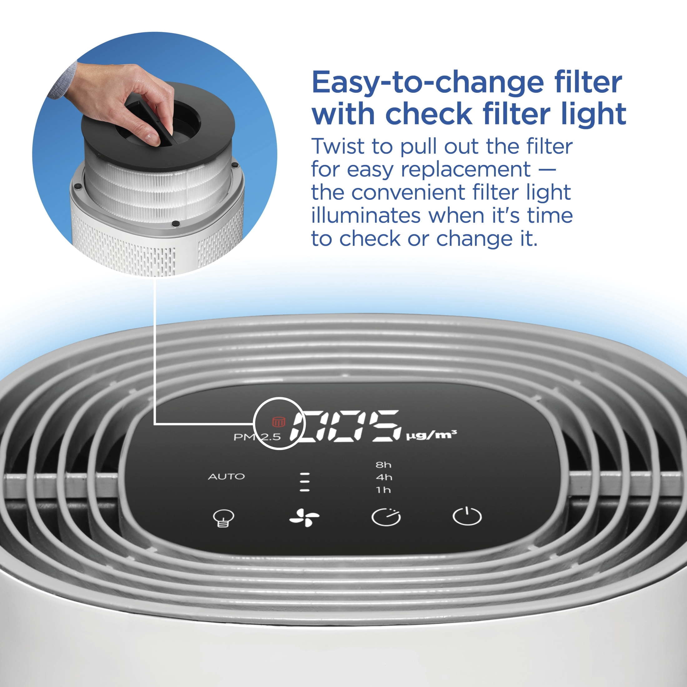 Clorox Medium Room Air Purifier for Allergies and Asthma, True HEPA Air Filter for Bedroom, 1,000 Sq Ft Capacity, White