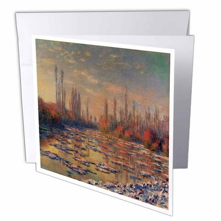 3dRose, Les Glacons, 1880 by Claude Monet Frozen River in Winter, 6 Greeting Cards with envelopes