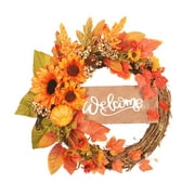 PersonalhomeD Artificial Autumn Fall Wreath for Thanksgiving, Harvest Door Wreath with Pumpkins, Maple Leaves and Berries