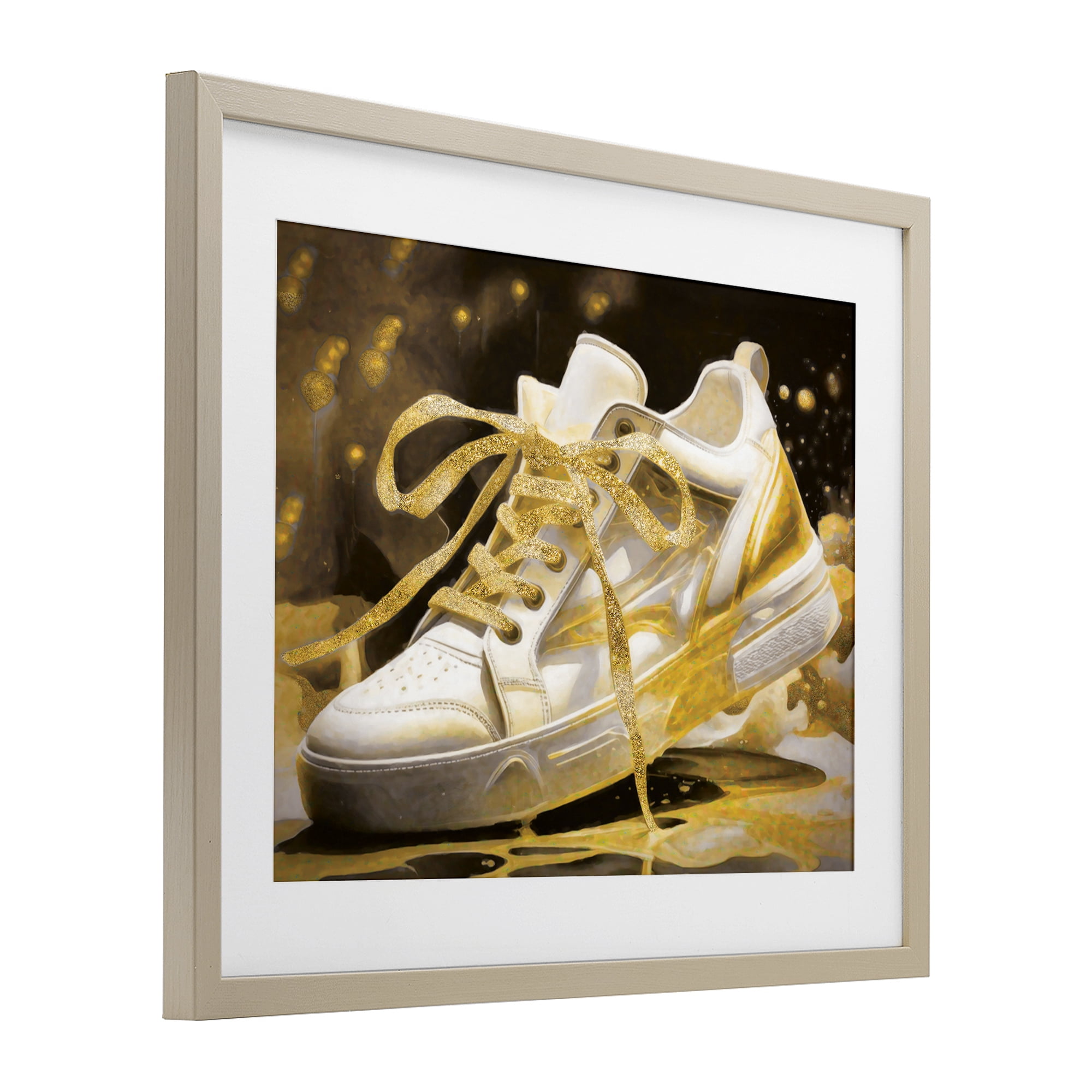 Stupell Industries Splashy Gold Sneaker Birch Framed Print Under Glass, design by Grotto Studios