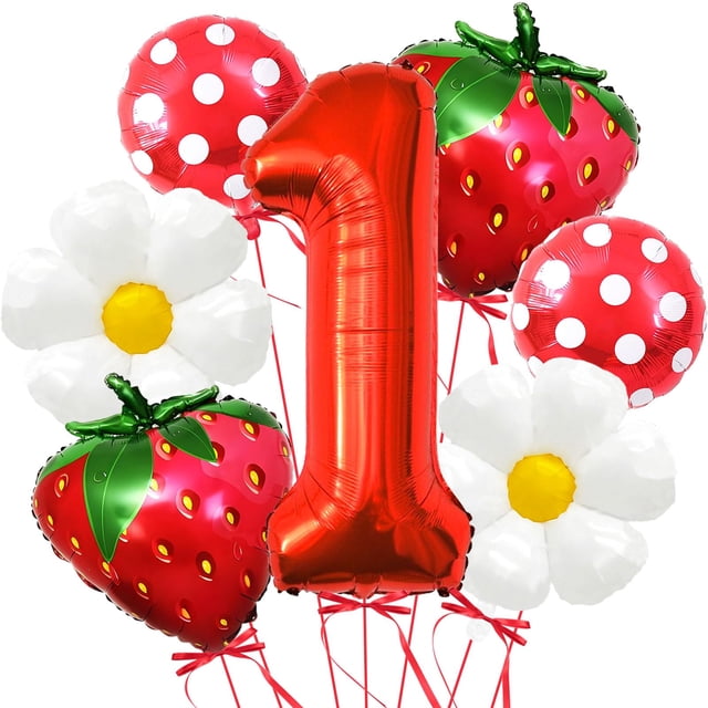 Set Corabsar de globos con forma de fresa para decoración de cumpleaños para niñas