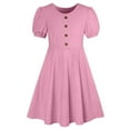 thumbnail image 6 of BRGZLK Girls Summer Dresses Trendy Solid Color Round Neck Puff Sleeve A-Line Dress Casual Comfortable Holiday Midi Dress Pink 14-15 Years, 6 of 7