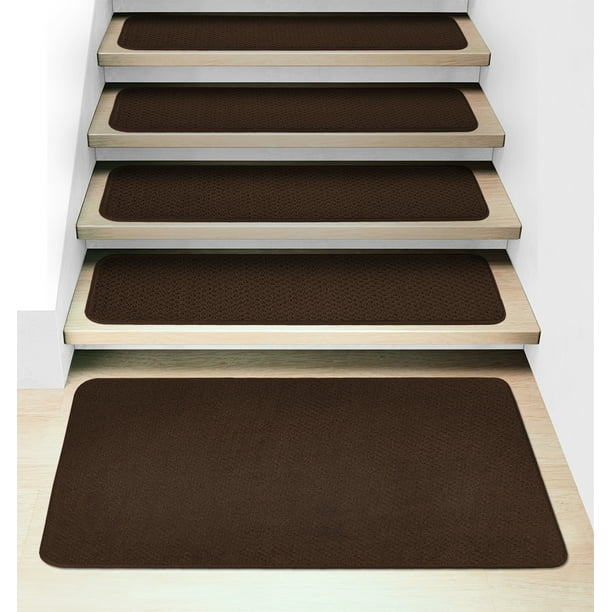 Set of 15 Attachable Carpet Stair Treads and Matching Landing Rug Chocolate Brown Walmart