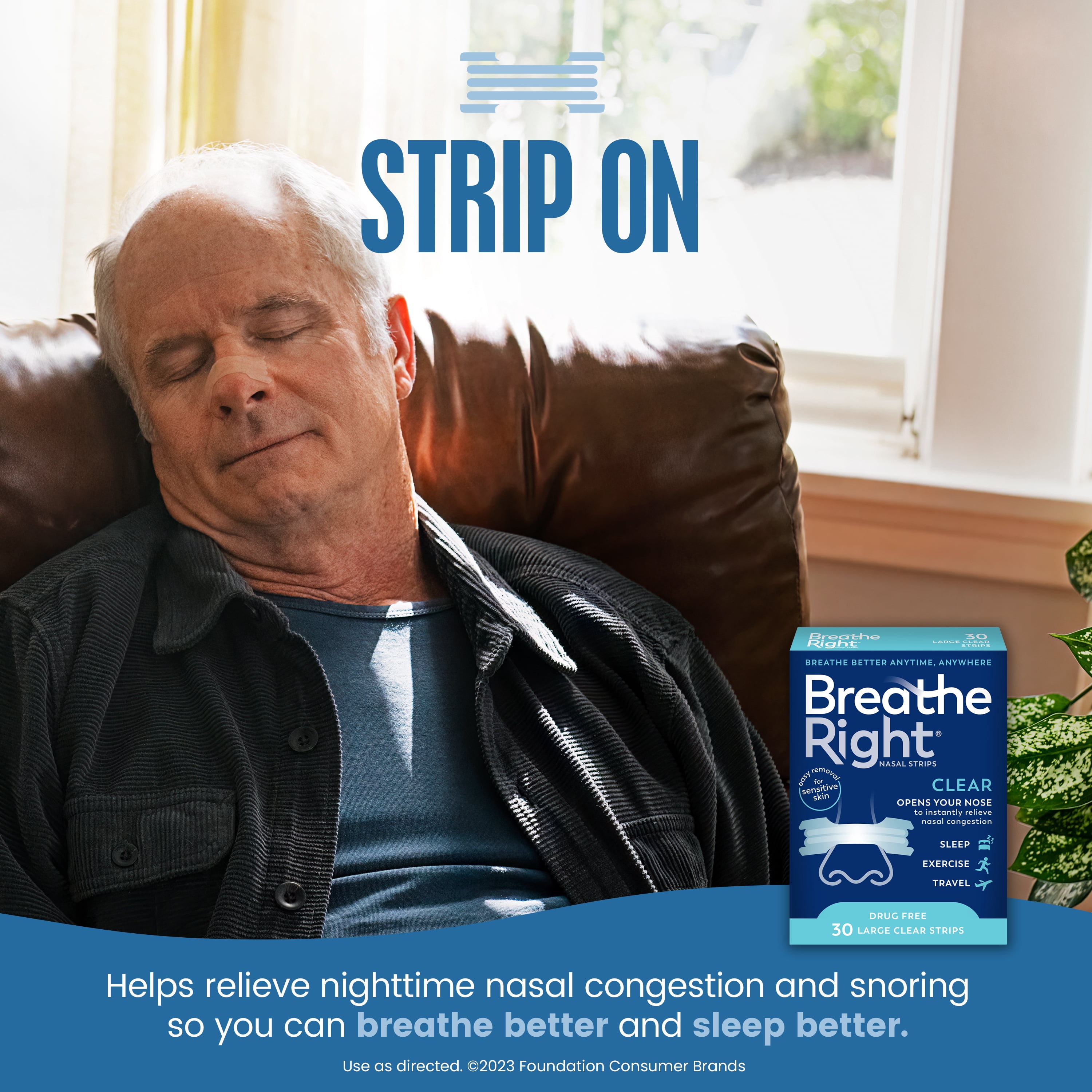 (6 pack) Breathe Right Nasal Strips, Clear for Sensitive Skin, Sleeping Disorder Relief, 30 Count