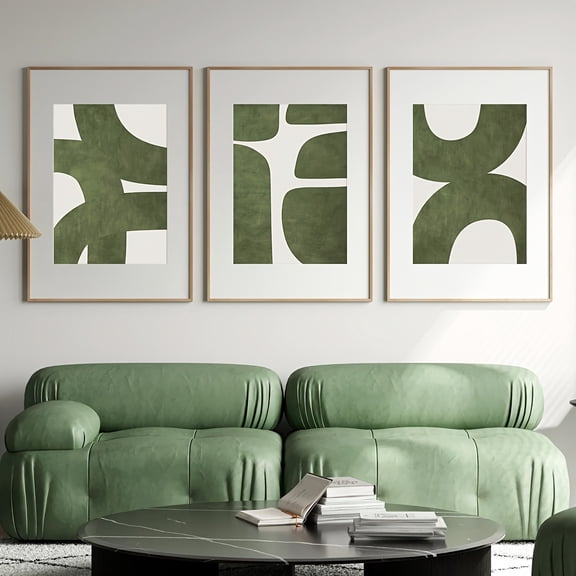 3pcs Mid-Century Modern Minimalist Green Abstract Art Prints | unframed Spring Fashion Theme Canvas Posters for Home Decor