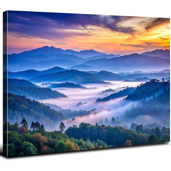 Sunrise Great Smoky Mountain Wall Art Nature Forest Scenery Posters Bedroom Decor USA National Park Landscape Picture Canvas Print Modern Artwork for Living Room Bathroom Office Home Decoration 12x16"