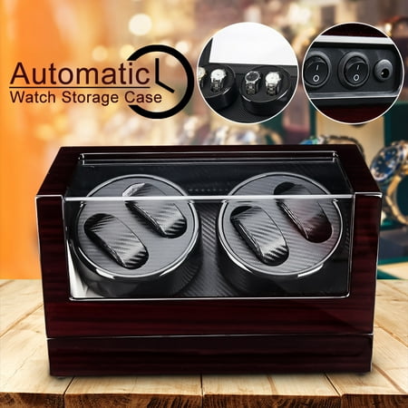 - 4+0 Watch Winder Box Automatic Rotating Storage 34*20*18cm watch display Display Box Luxury Case Carbon Fiber Black