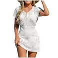 thumbnail image 2 of Women's Crochet Knit Swim Beach Cover Up Women's Sexy Lace Vacation Loose Holiday Bikini Swimwear Beach Frock, White&M, 2 of 8