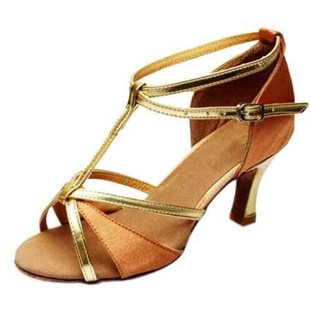 iOPQO Women s casual shoes Girl Latin Dance Shoes Med-Heels Satin Shoes Party Tango Salsa Dance Shoes segment face Latin dance shoes Brown 36