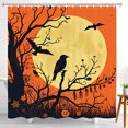 thumbnail image 1 of Haunting Halloween Shower Curtain - Pale Yellow Moon Gnarled Tree & Spooky Crows Elegant Gothic Design for Stylish Bathrooms, 1 of 5