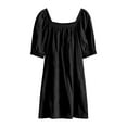 thumbnail image 3 of Ladies Fashion Casual Short Sleeves Solid Color Dress Dress Vacation Beach Dress Summer Beach Dress Daytime Dresses for Women Casual Button Front Dress Dresses for Women Midi Length Smocked Dresses, 3 of 8