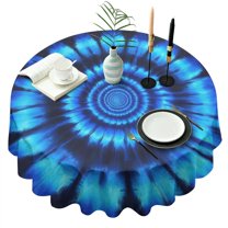 Blue Tie Dye Spiral Pattern Round Tablecloth 60"x60",Wrinkle Wipeable Table Cloth for Kitchen Dining Room Picnic Patio Party