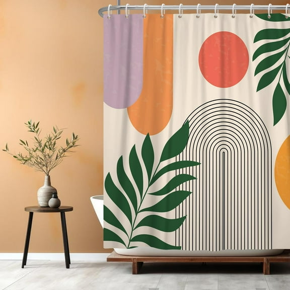 Boho Mid Century Shower Curtain Beige Abstract Bohemian Neutral Shower Curtains for Bathroom Decor 72W x 72 L Inches Spring Summer Leaves Modern Minimalist Waterproof Fabric Shower Curtains