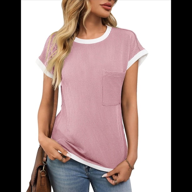 Camisetas de Corta para Mujer, Color Rosa, Talla XL