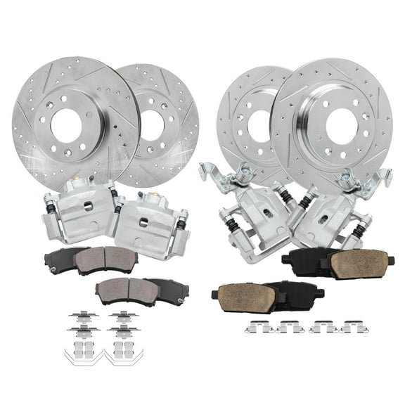 Detroit Axle - Brake Kit for Ford Fusion Lincoln MKZ Zephyr Mazda 6 Mercury Milan, 11.77'' Front and 11.02'' Rear Drilled & Slotted Brake Rotors Ceramic Brake Pads Brake Calipers Replacement