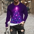 thumbnail image 5 of Feancey Christmas Long Sleeve Tee Shirts for Men Big and Tall Fashion Xmas Tree Print Crewneck Pullover Holiday Casual Loose Tshirts Purple 3XL, 5 of 6